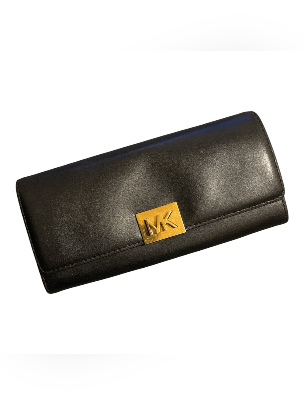 Michael Kors Black Leather Wallet with Gold MK Plaque